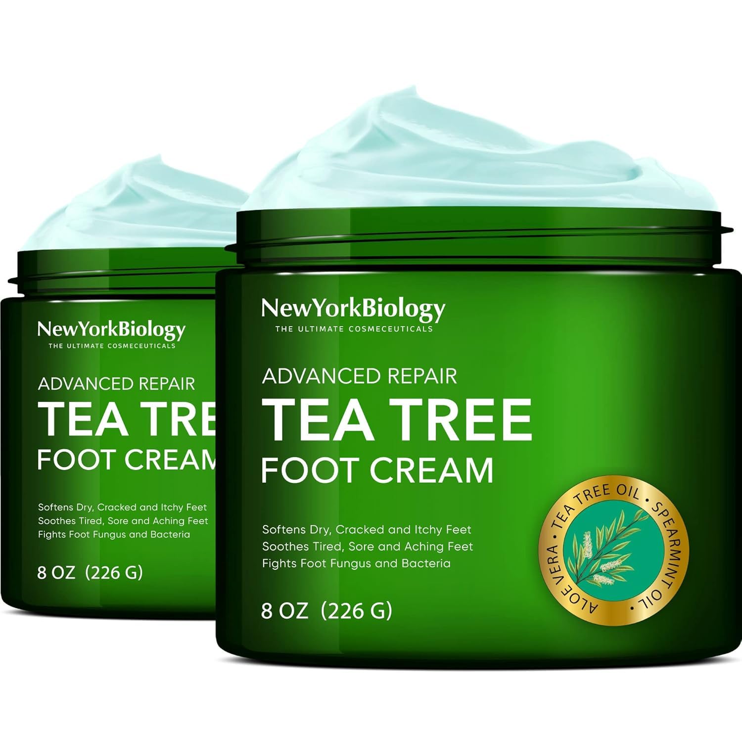Tea Tree Oil Foot Cream for Dry Cracked Feet - 8 oz - Pack of 2