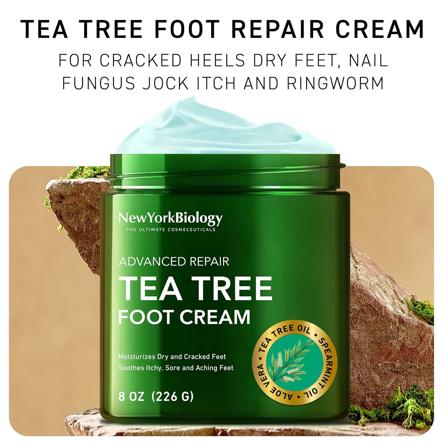 Tea Tree Oil Foot Cream for Dry Cracked Feet - 8 oz - Pack of 2