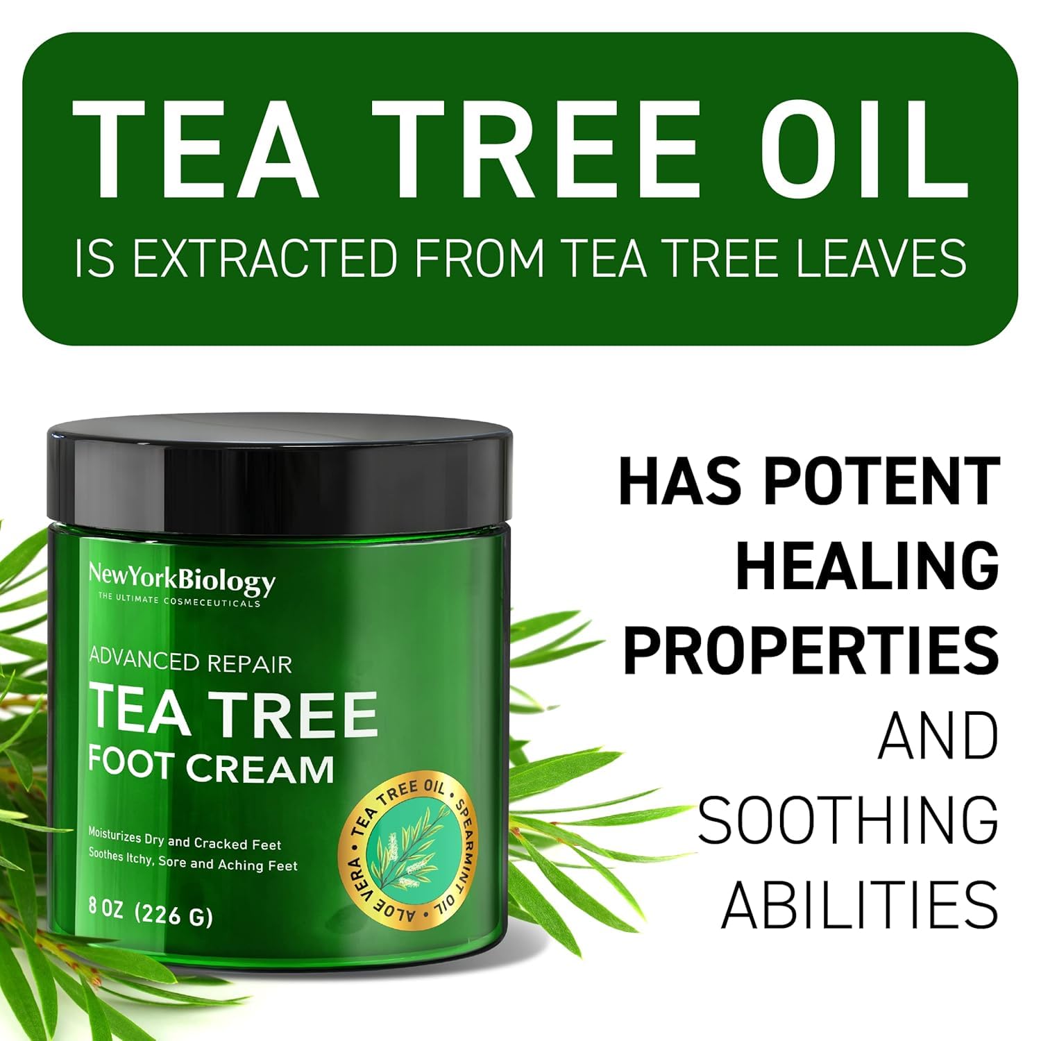 Tea Tree Oil Foot Cream for Dry Cracked Feet - 8 oz - Pack of 2