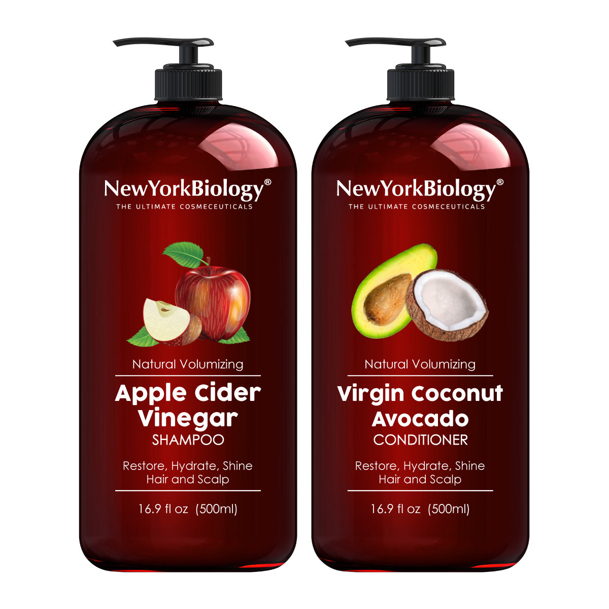Apple Cider Vinegar Shampoo & Virgin Coconut Avocado Conditioner Set 16 oz
