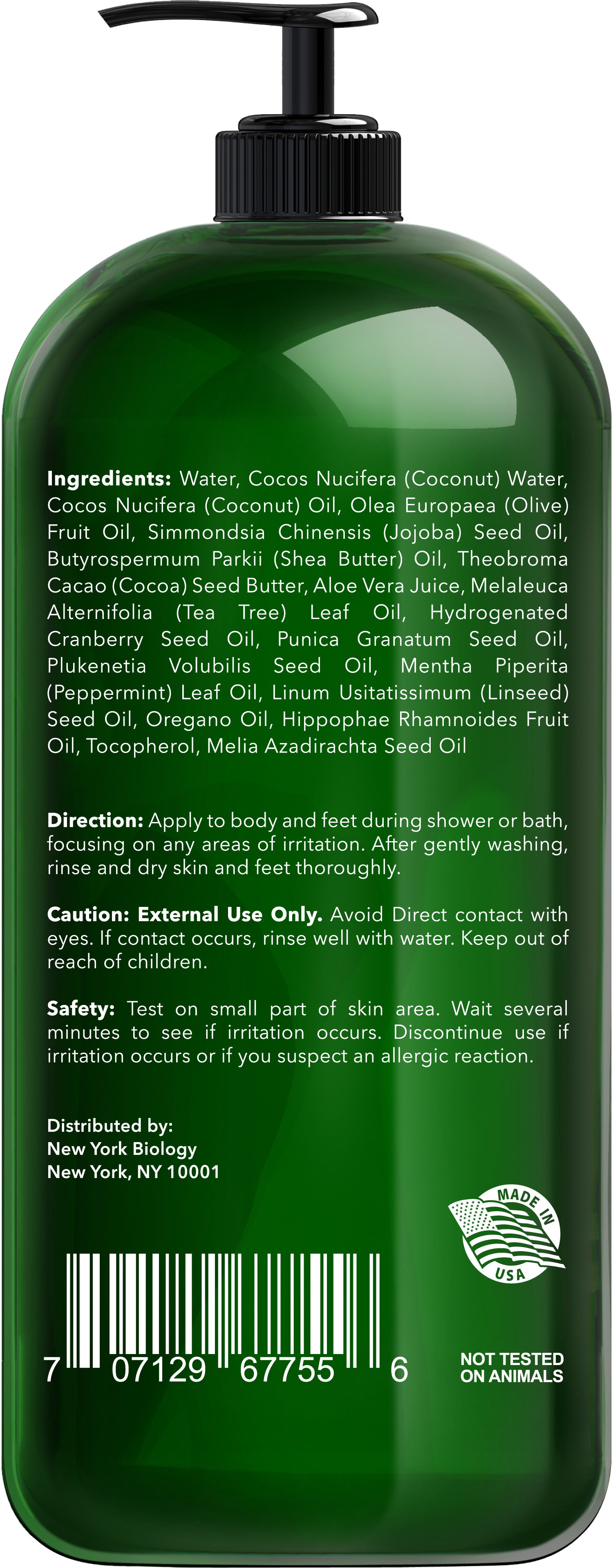 New York Biology Tea Tree Body Wash for Men and Women - Moisturizing Body Wash Helps Soothe the Skin - Refreshing and Hydrating Cleanser for Body and Feet - 16.9 Fl Oz (Pack of 2)