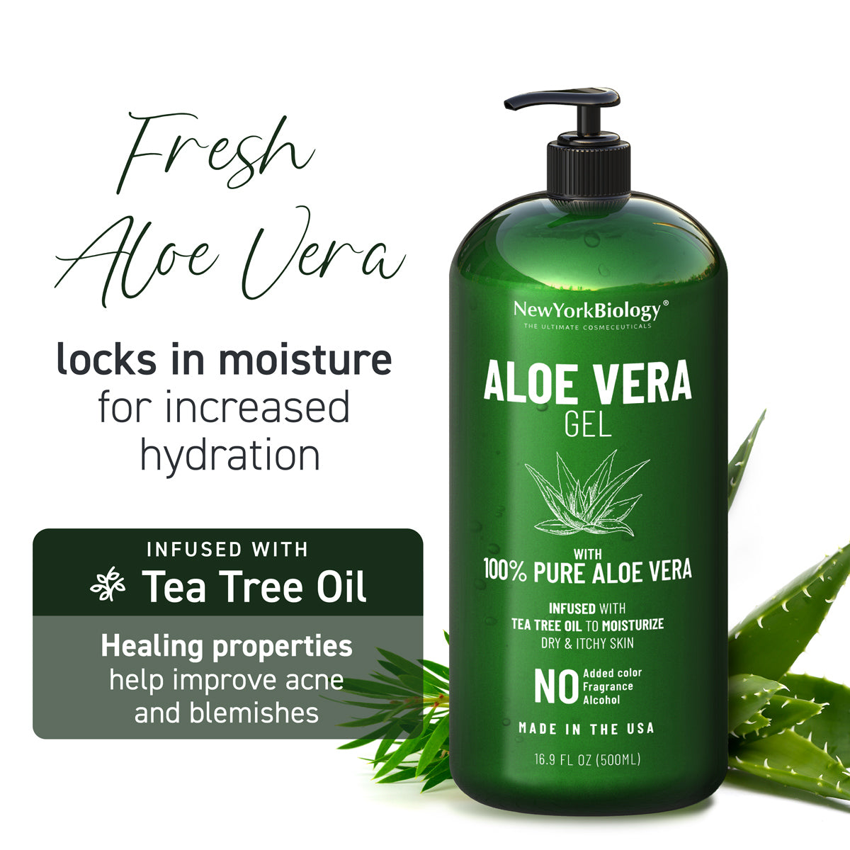 Aloe Vera Gel - Infused with Tea Tree Oil - 16 oz