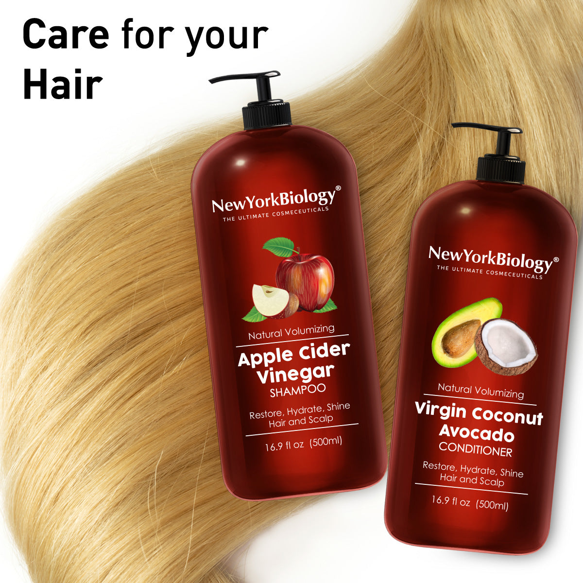 Apple Cider Vinegar Shampoo & Virgin Coconut Avocado Conditioner Set 16 oz