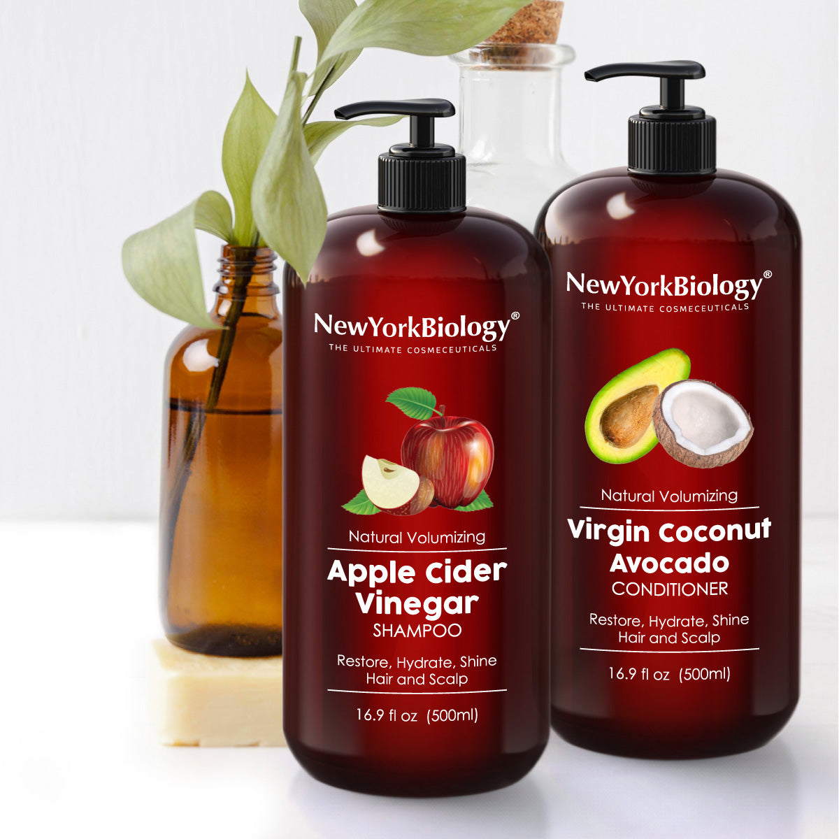 Apple Cider Vinegar Shampoo & Virgin Coconut Avocado Conditioner Set 16 oz