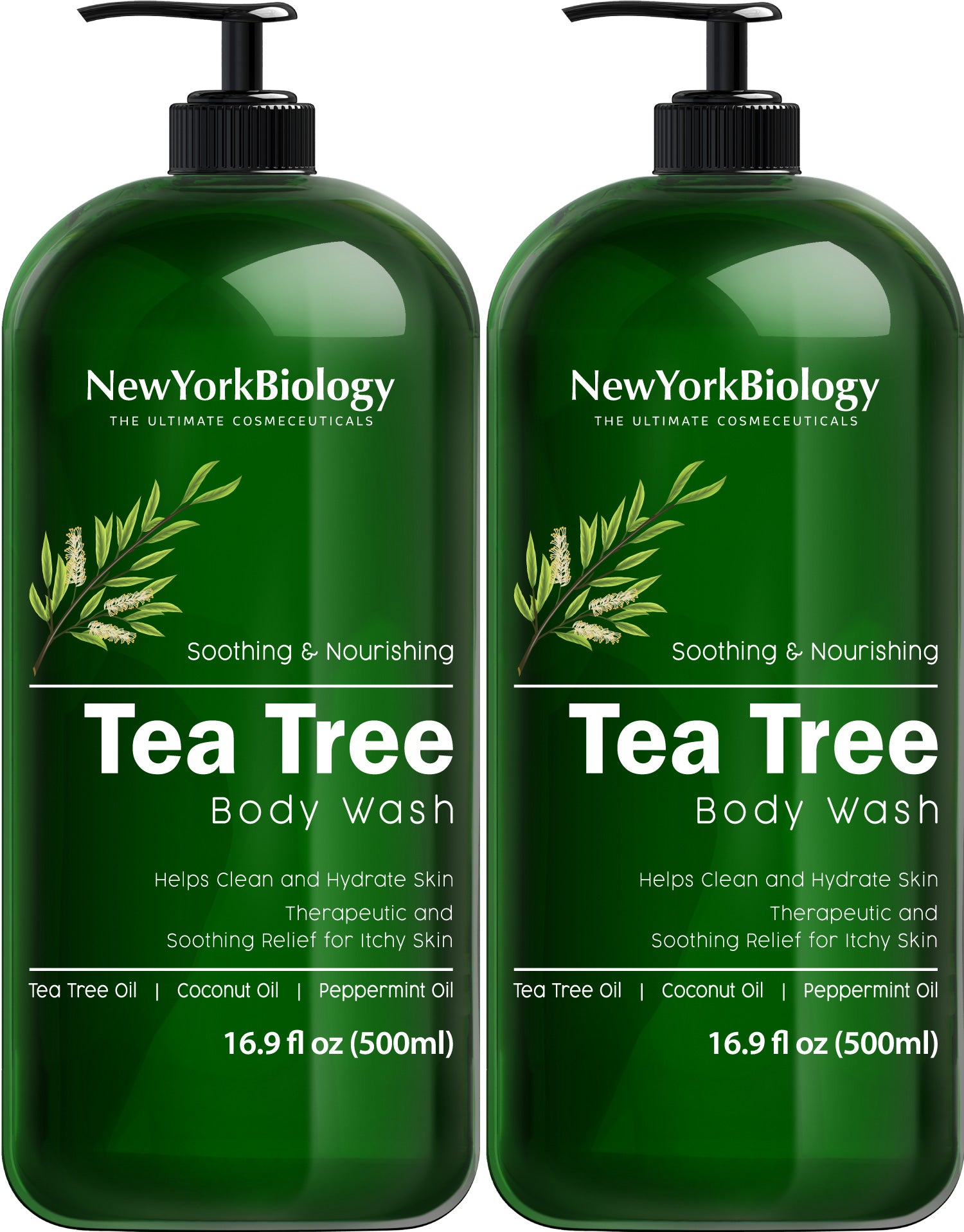 New York Biology Tea Tree Body Wash for Men and Women - Moisturizing Body Wash Helps Soothe the Skin - Refreshing and Hydrating Cleanser for Body and Feet - 16.9 Fl Oz (Pack of 2)
