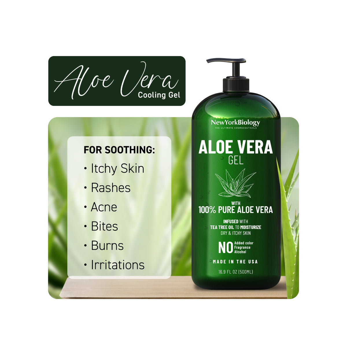 Aloe Vera Gel - Infused with Tea Tree Oil - 16 oz