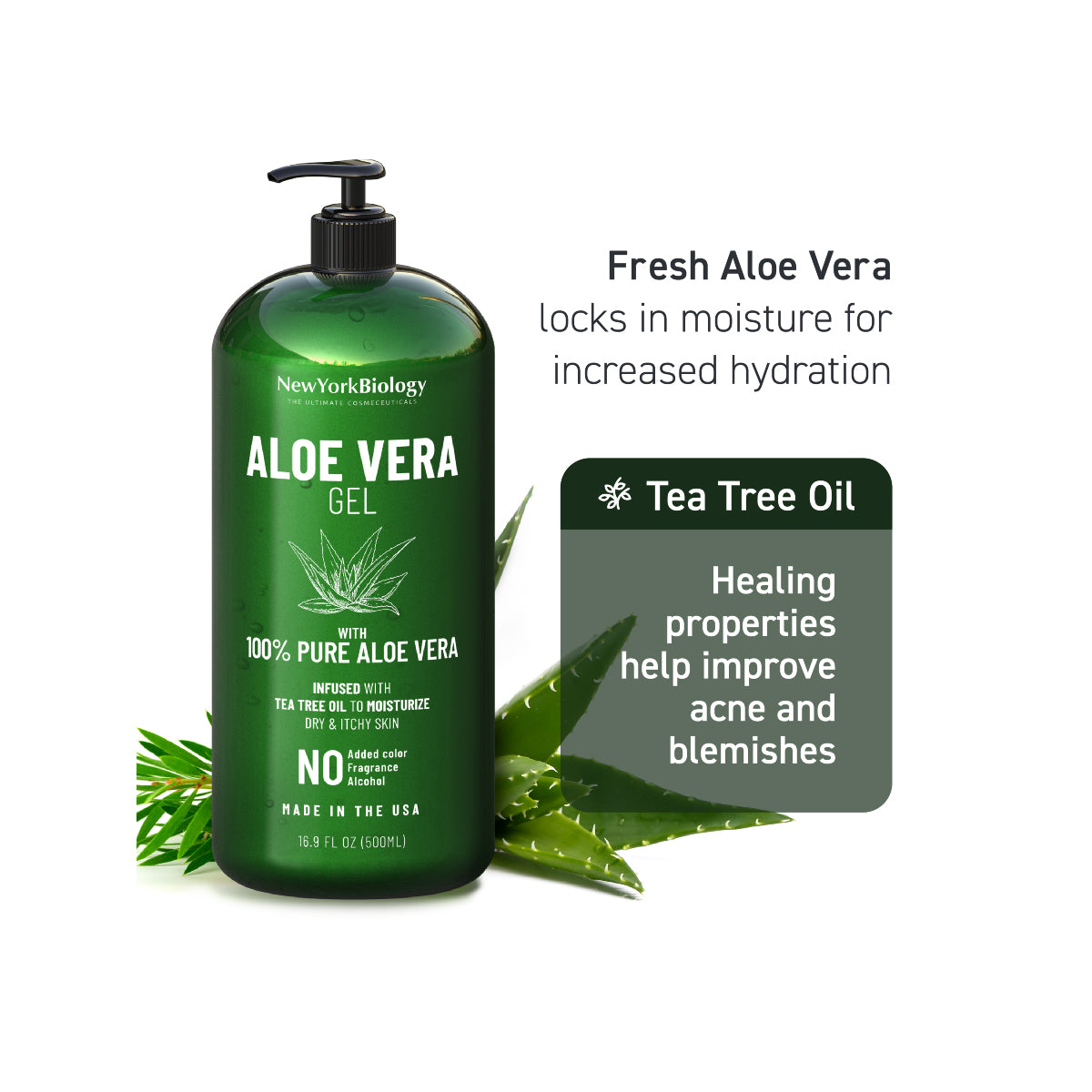 Aloe Vera Gel - Infused with Tea Tree Oil - 16 oz